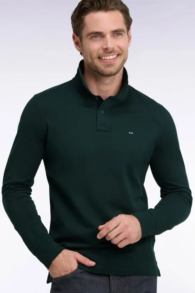 Eden Park polo manches longues vert foncé coupe droite