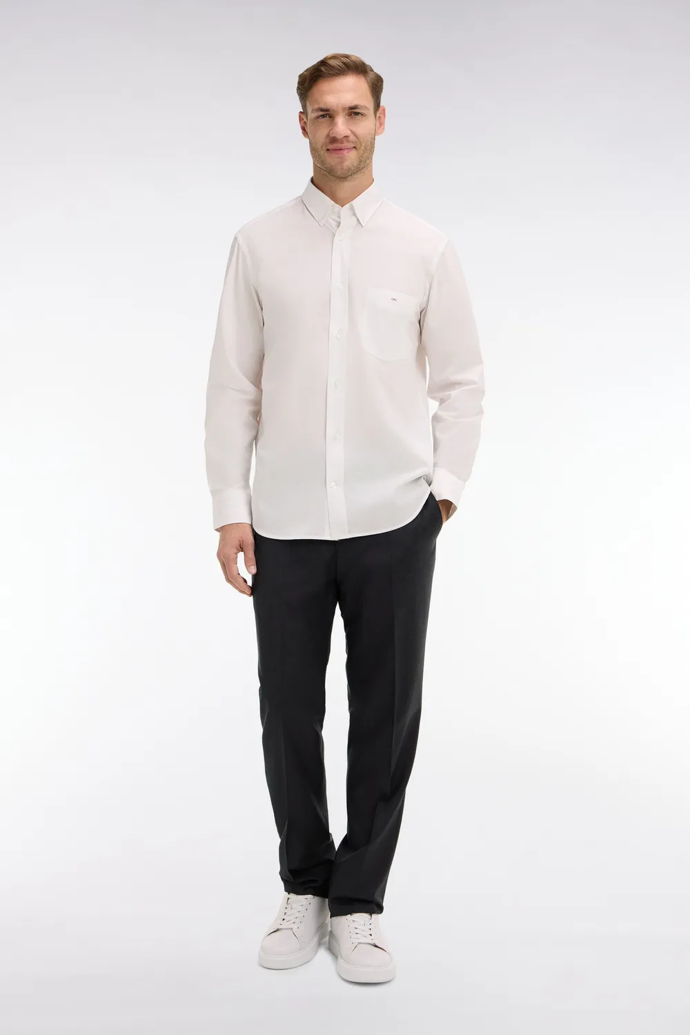 Eden Park pantalon regular gris foncé laine plis cassés