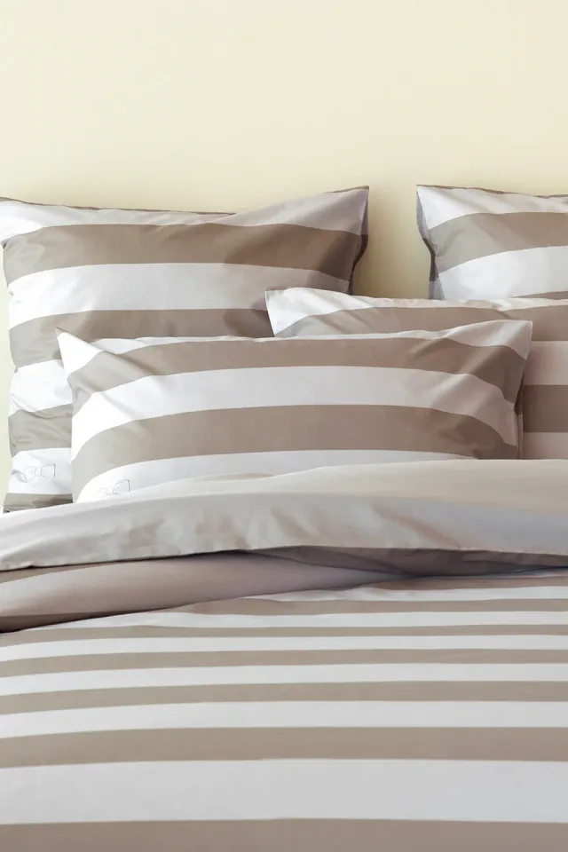Eden Park lot 2 taies d’oreiller 75x50 beige rayures coton