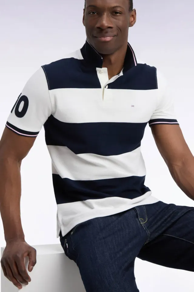Eden Park polo rayures rugby écru marine homme