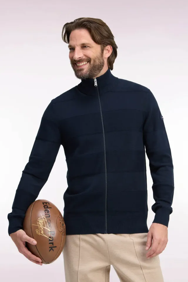Eden Park Cardigan golf marine coton viscose coupe droite