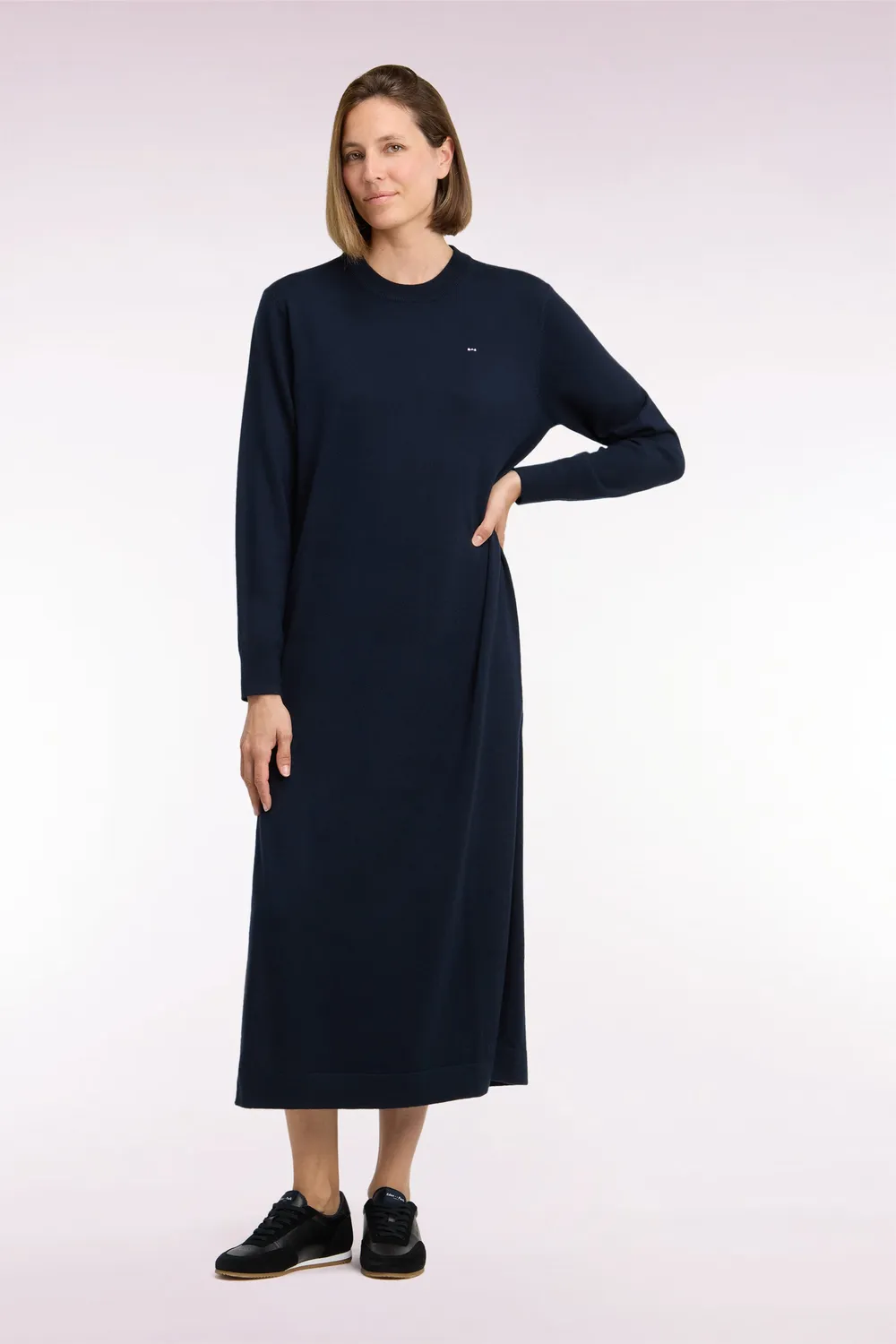 Eden Park robe midi marine laine fendue femme