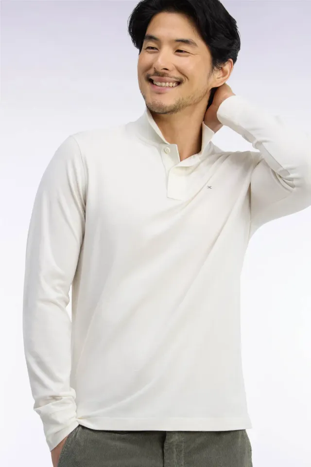 Eden Park polo manches longues coton Pima écru coupe droite