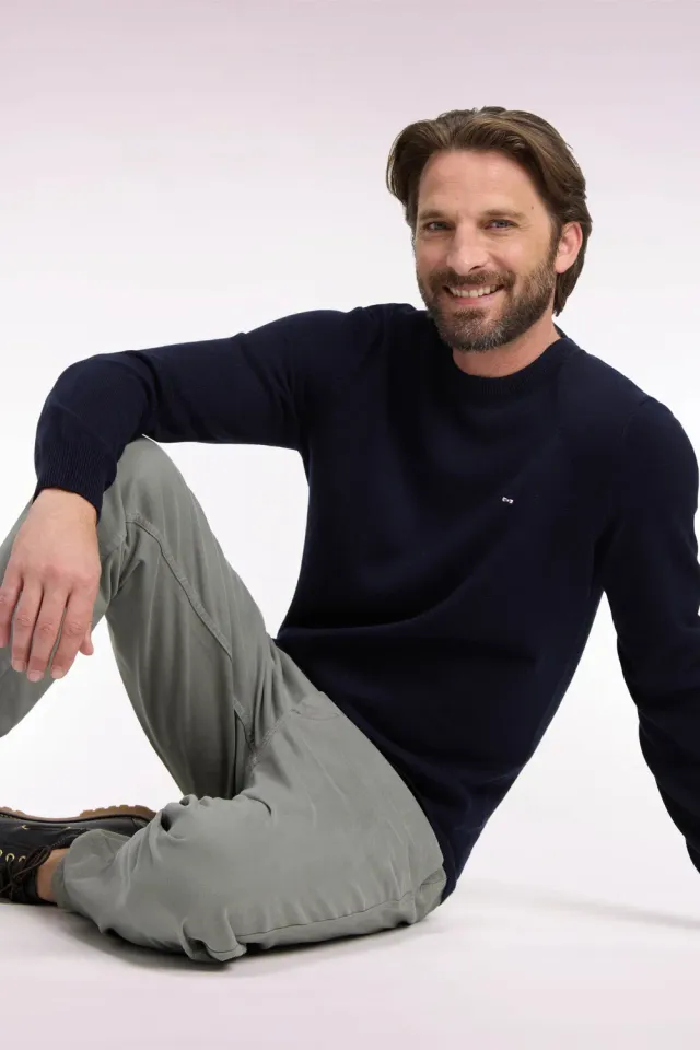 Eden Park Pull col rond laine-coton marine coupe droite