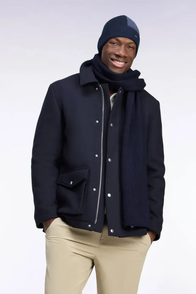 Eden Park parka courte flanelle marine coupe droite