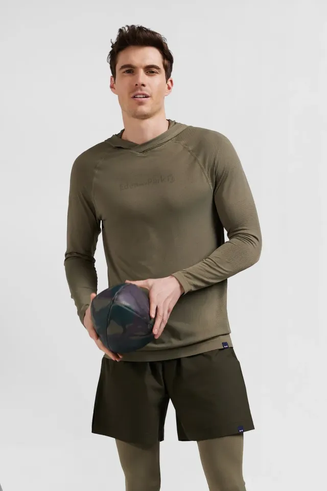 Eden Park sweat capuche kaki manches cerclées