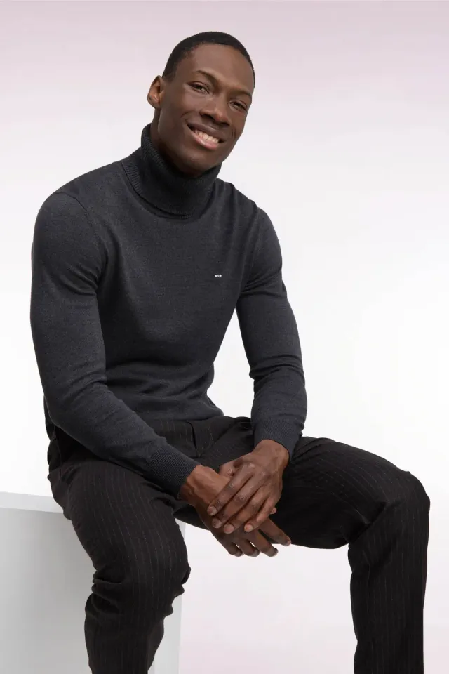Eden Park pull col roulé gris foncé coton droit