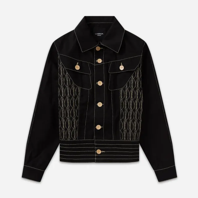 Labrum Black Label veste homme work denim noir brodé