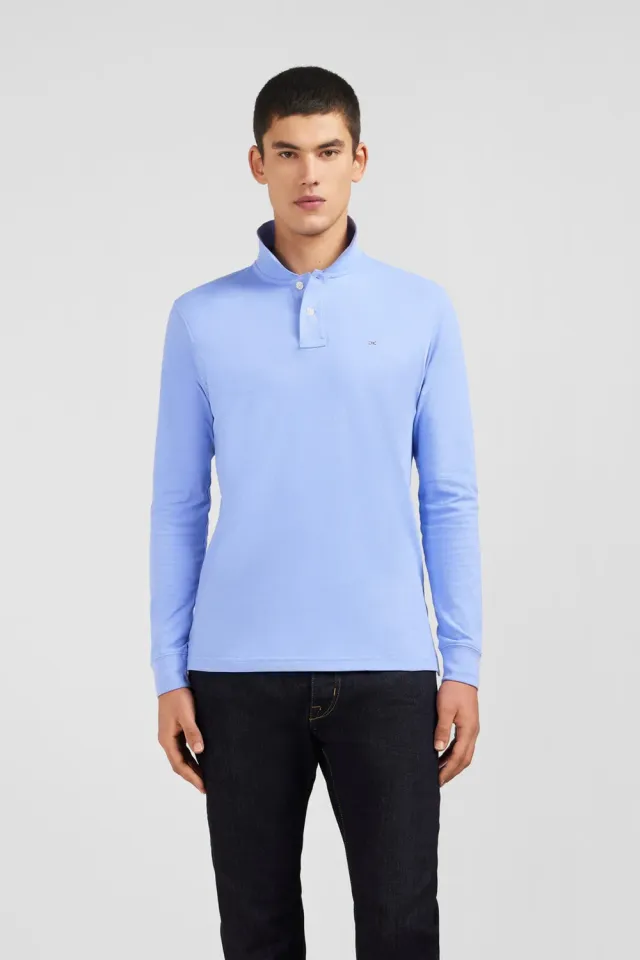 Eden Park polo manches longues piqué coton bleu stretch