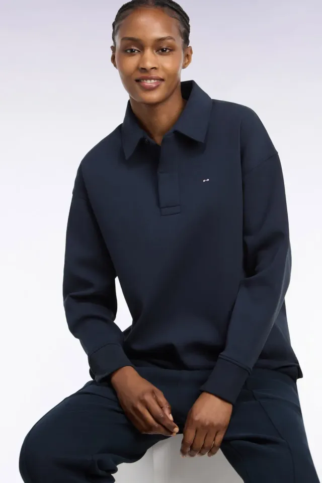 Eden Park sweatshirt col maillot coton marine unisexe