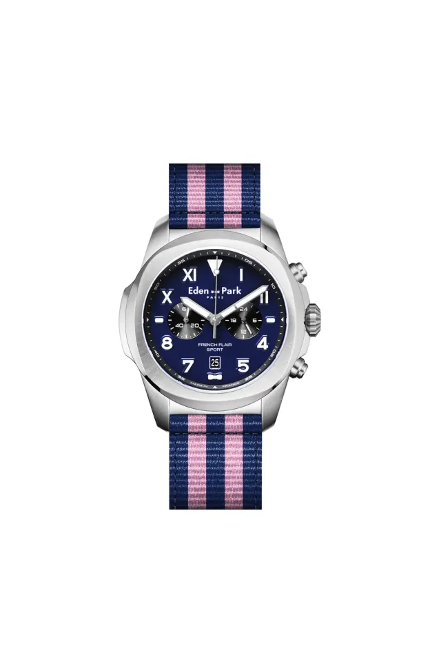 Eden Park montre quartz chronographe bleu bracelet NATO rayé