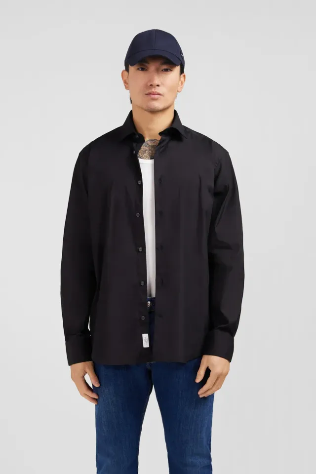Eden Park chemise noire popeline stretch regular