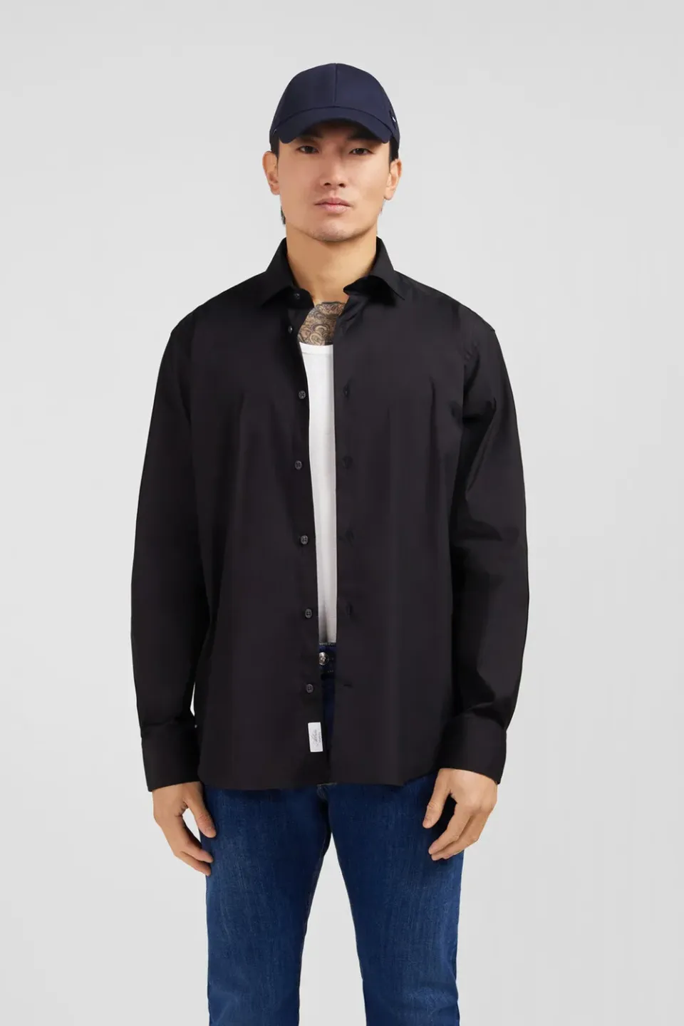 Eden Park chemise noire popeline stretch regular