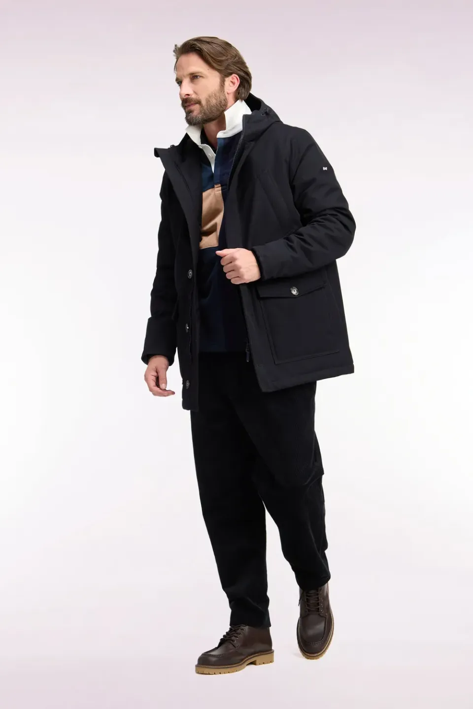 Eden Park parka boutonnée noire nylon capuche