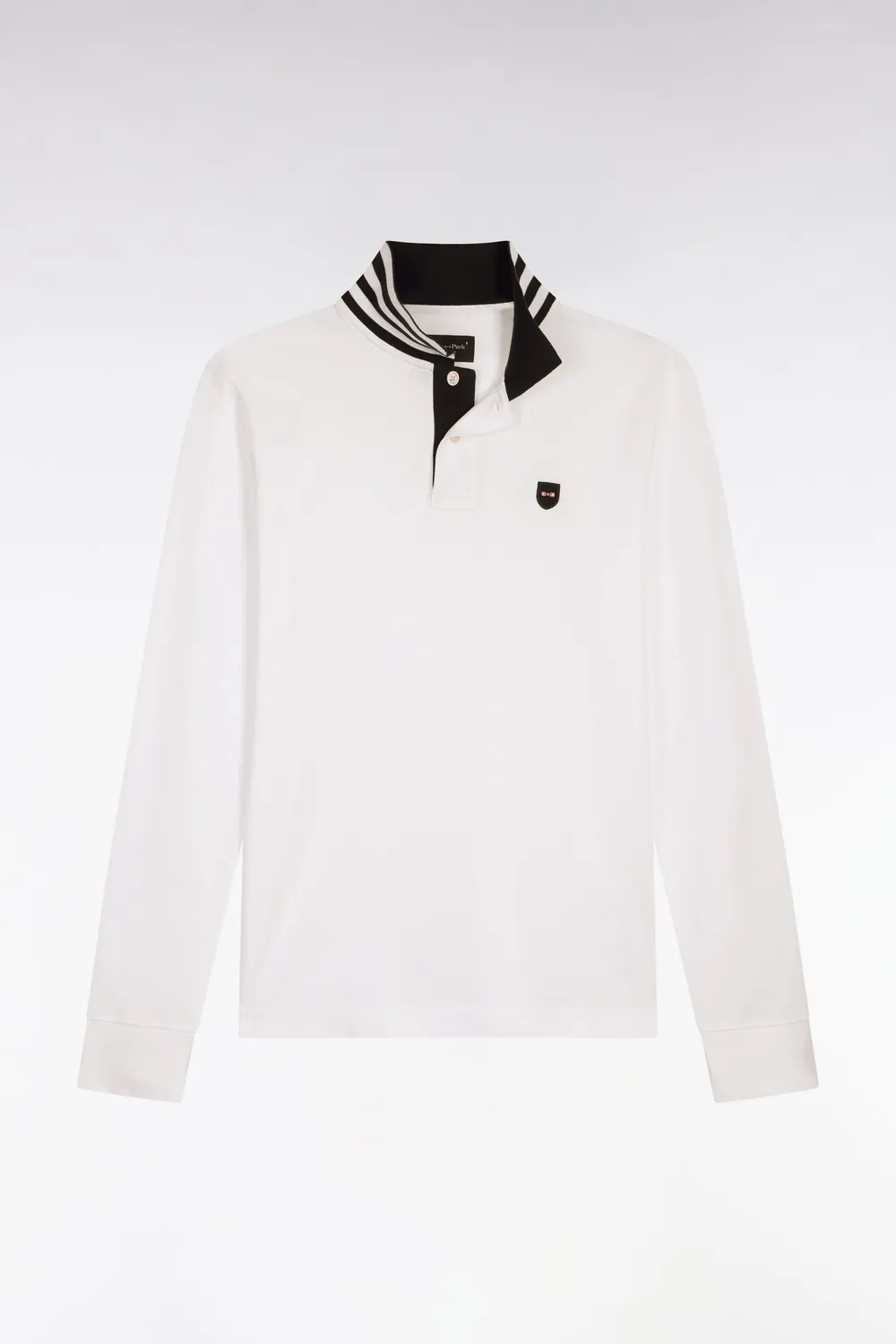Eden Park polo manches longues blanc coton piqué col contrasté