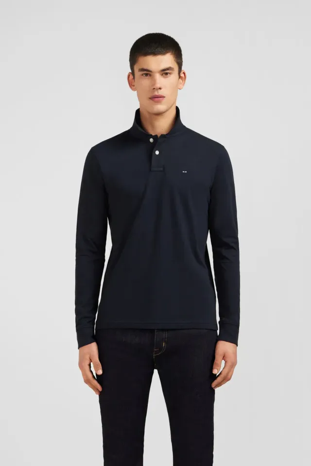 Eden Park polo manches longues noir coton stretch homme