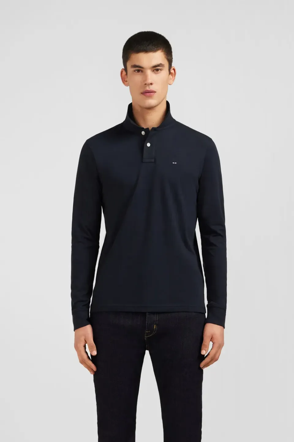 Eden Park polo manches longues noir coton stretch homme