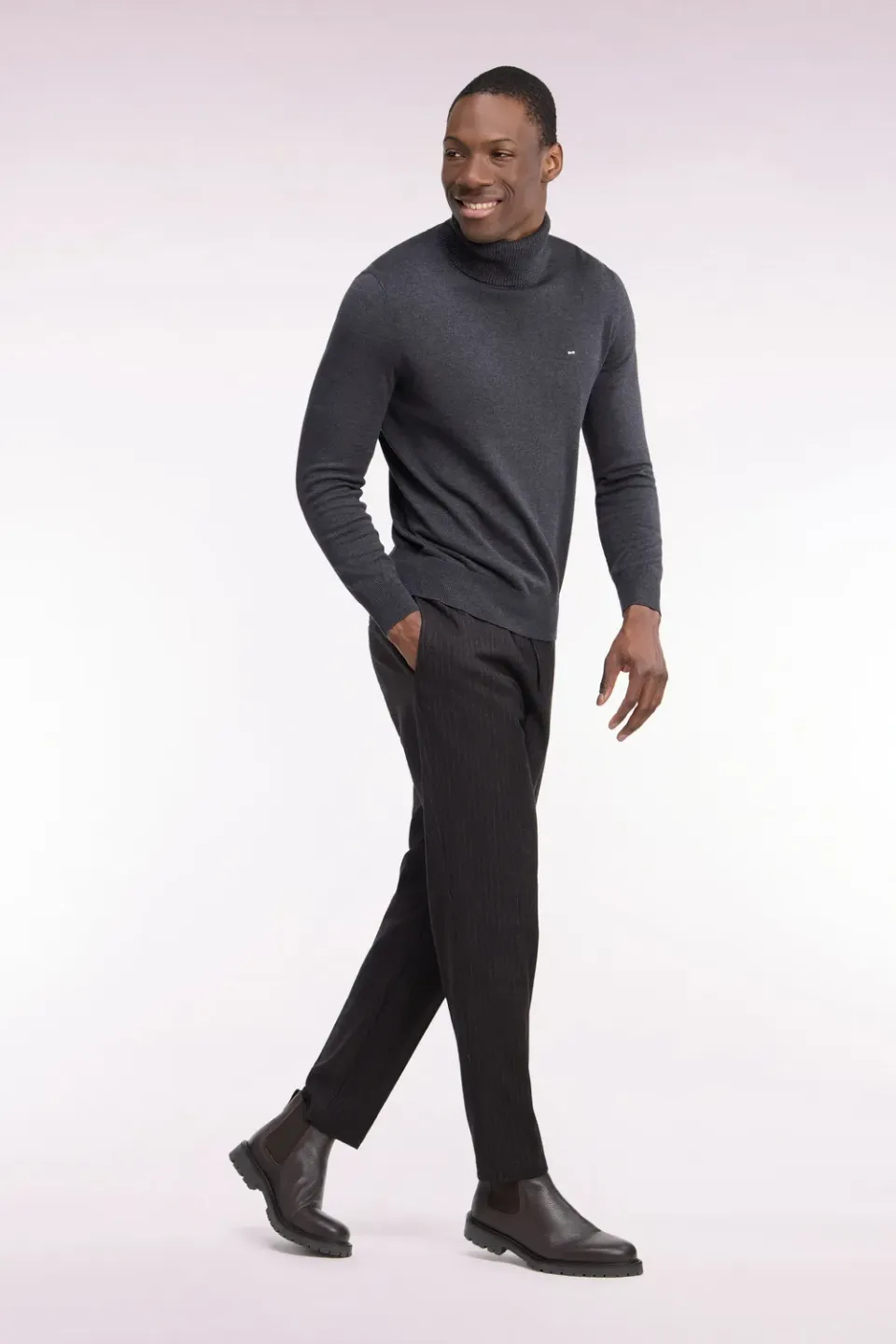 Eden Park Club pantalon homme marron rayures flanelle