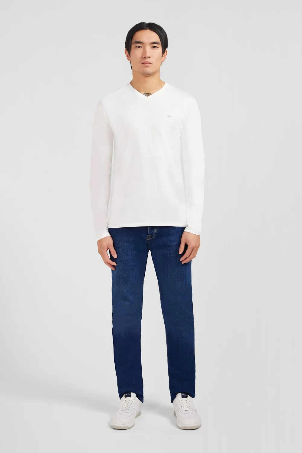 Eden Park t-shirt col V blanc manches longues pima
