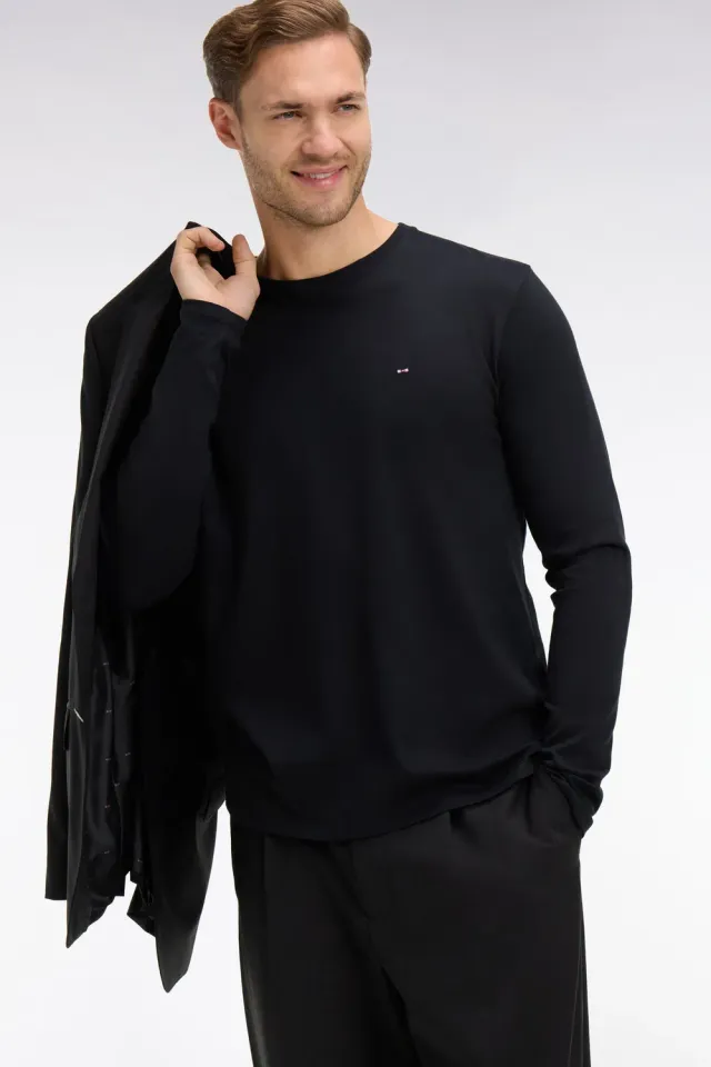 Eden Park t-shirt coton pima noir manches longues col rond