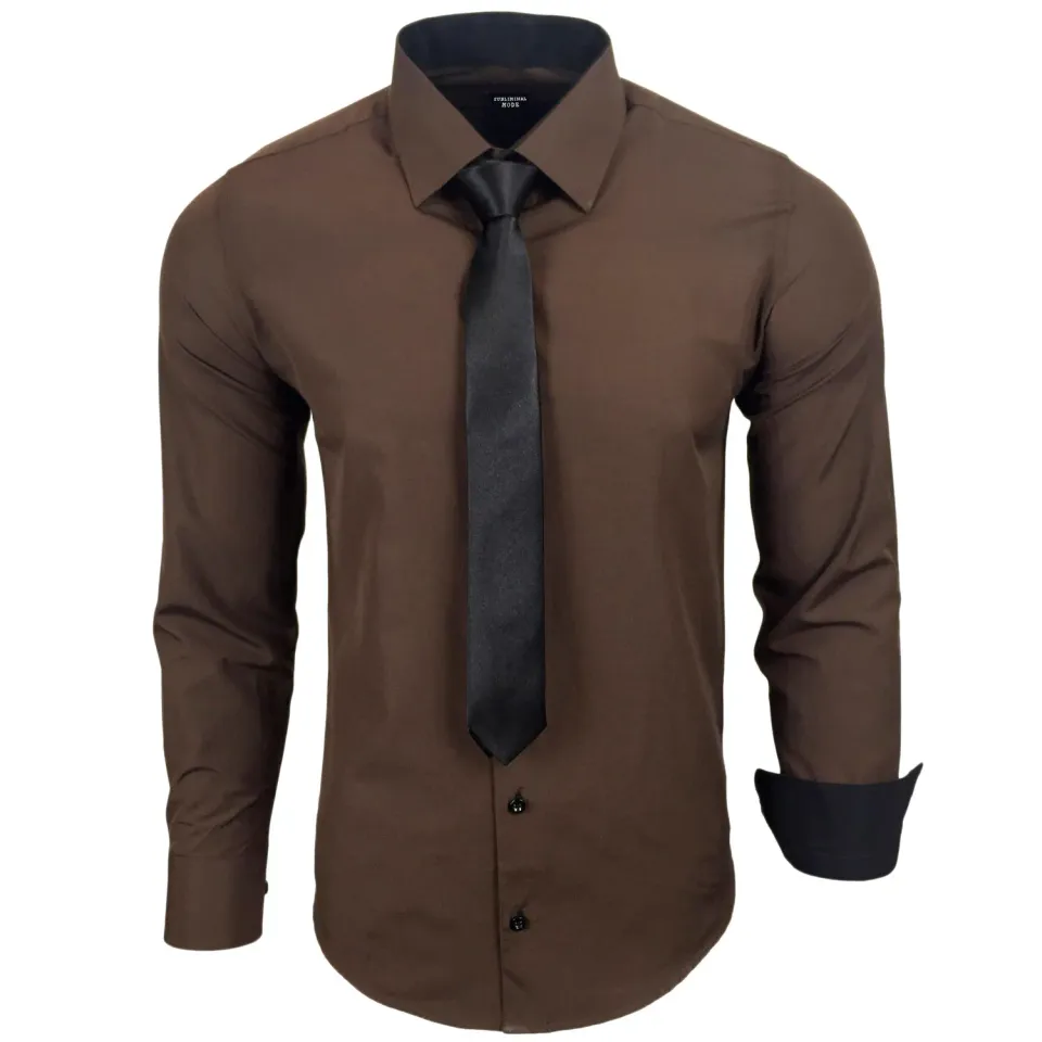 Subliminal Mode RN77 chemise homme marron col bicolore