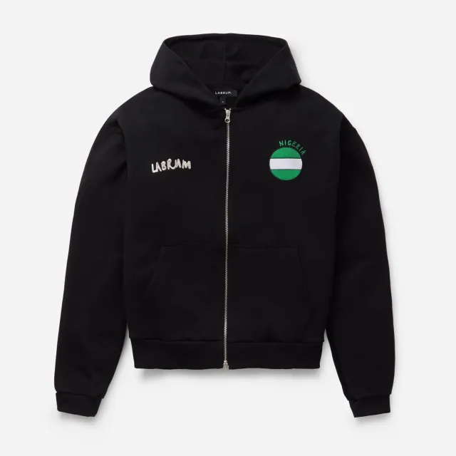 Labrum Nigeria Hoodie sweat homme noir coton zip