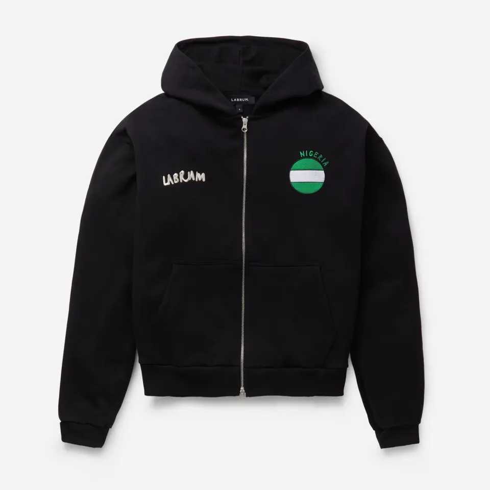 Labrum Nigeria Hoodie sweat homme noir coton zip