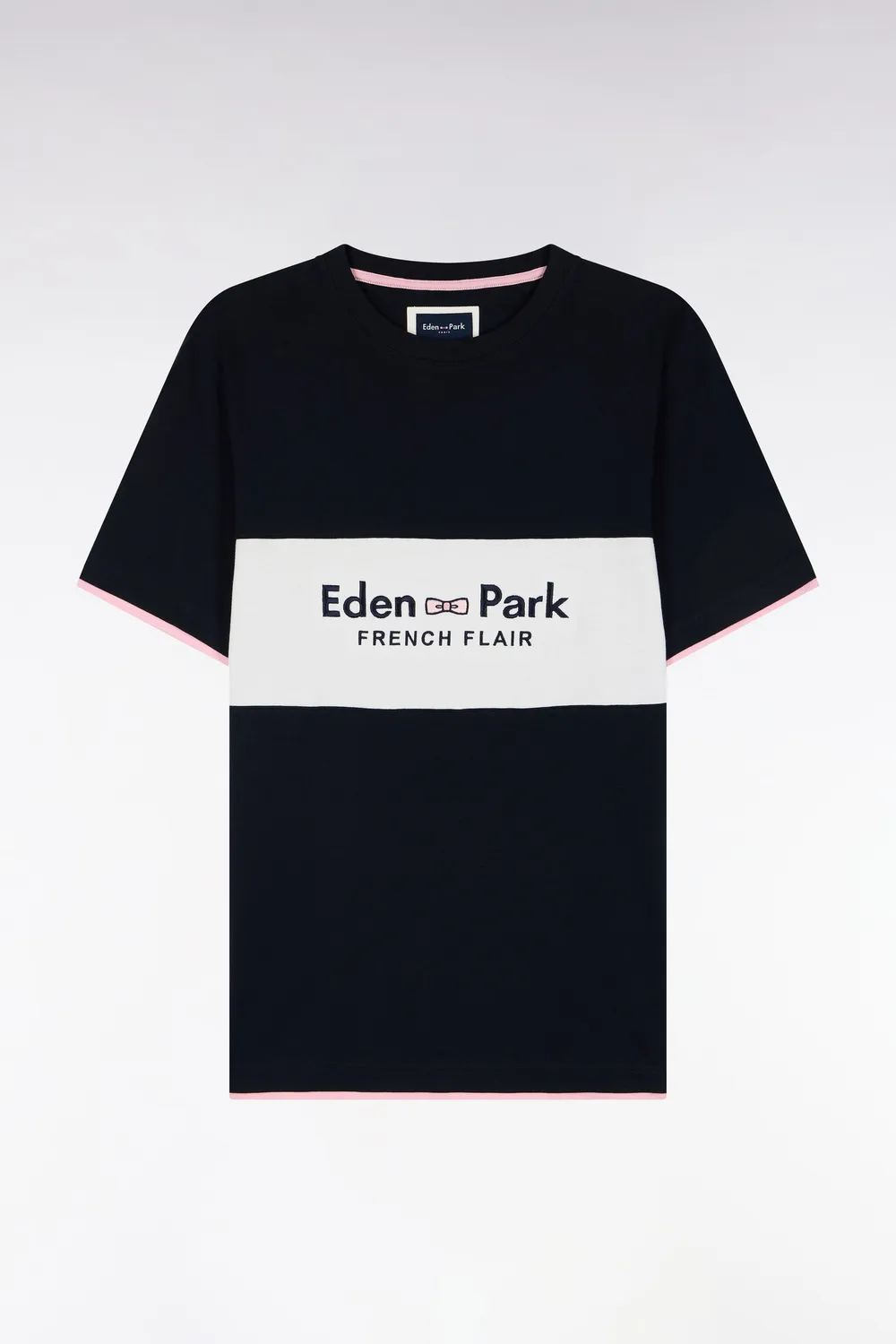 Eden Park Tricolore t-shirt bicolore écru coton brodé droit