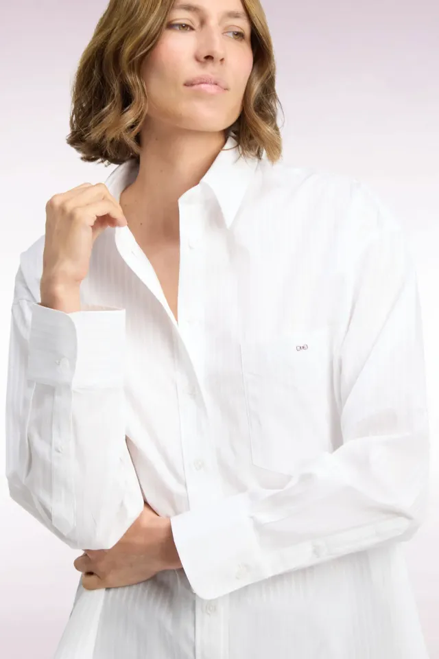Eden Park chemise femme blanche rayures beige oversized