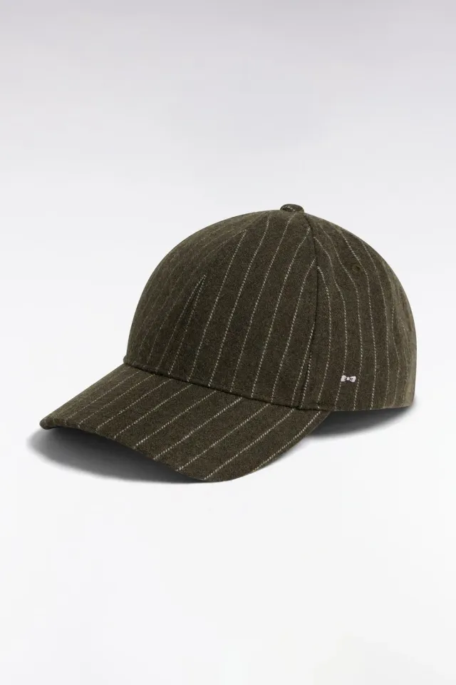 Eden Park casquette drap laine rayé kaki TU 6 panneaux