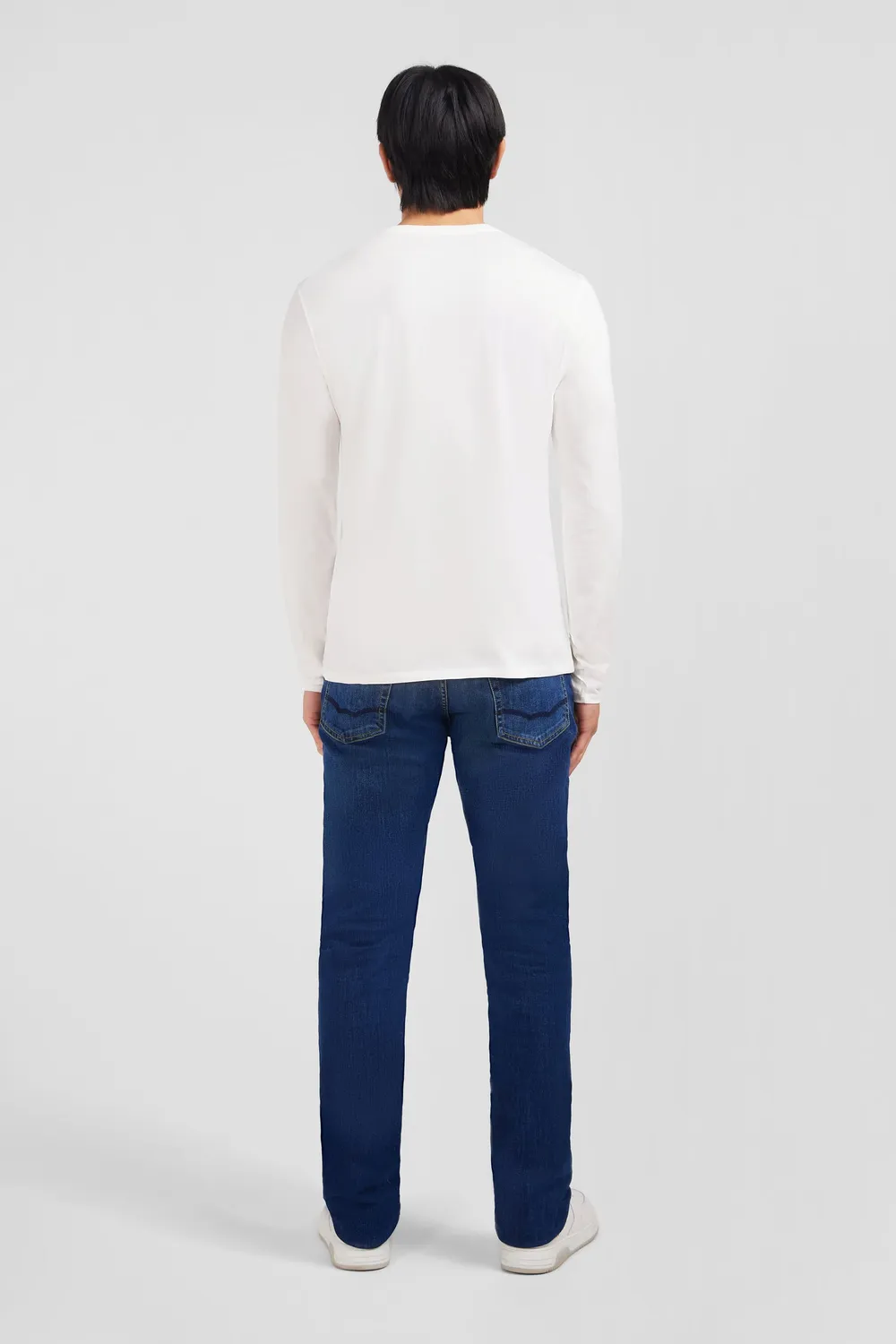 Eden Park t-shirt col V blanc manches longues pima
