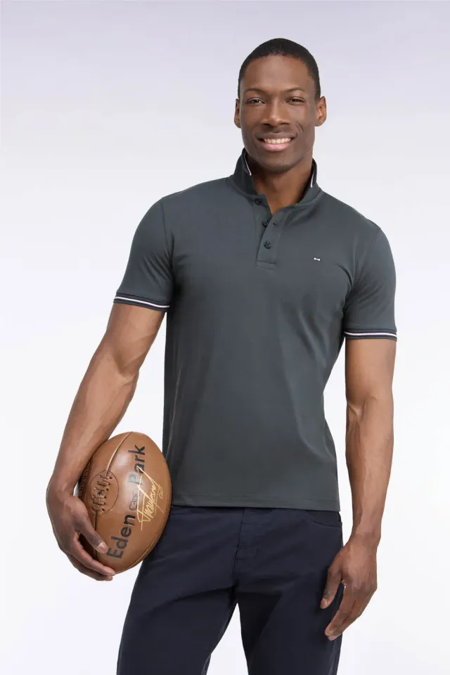 Eden Park polo piqué coton kaki coupe droite
