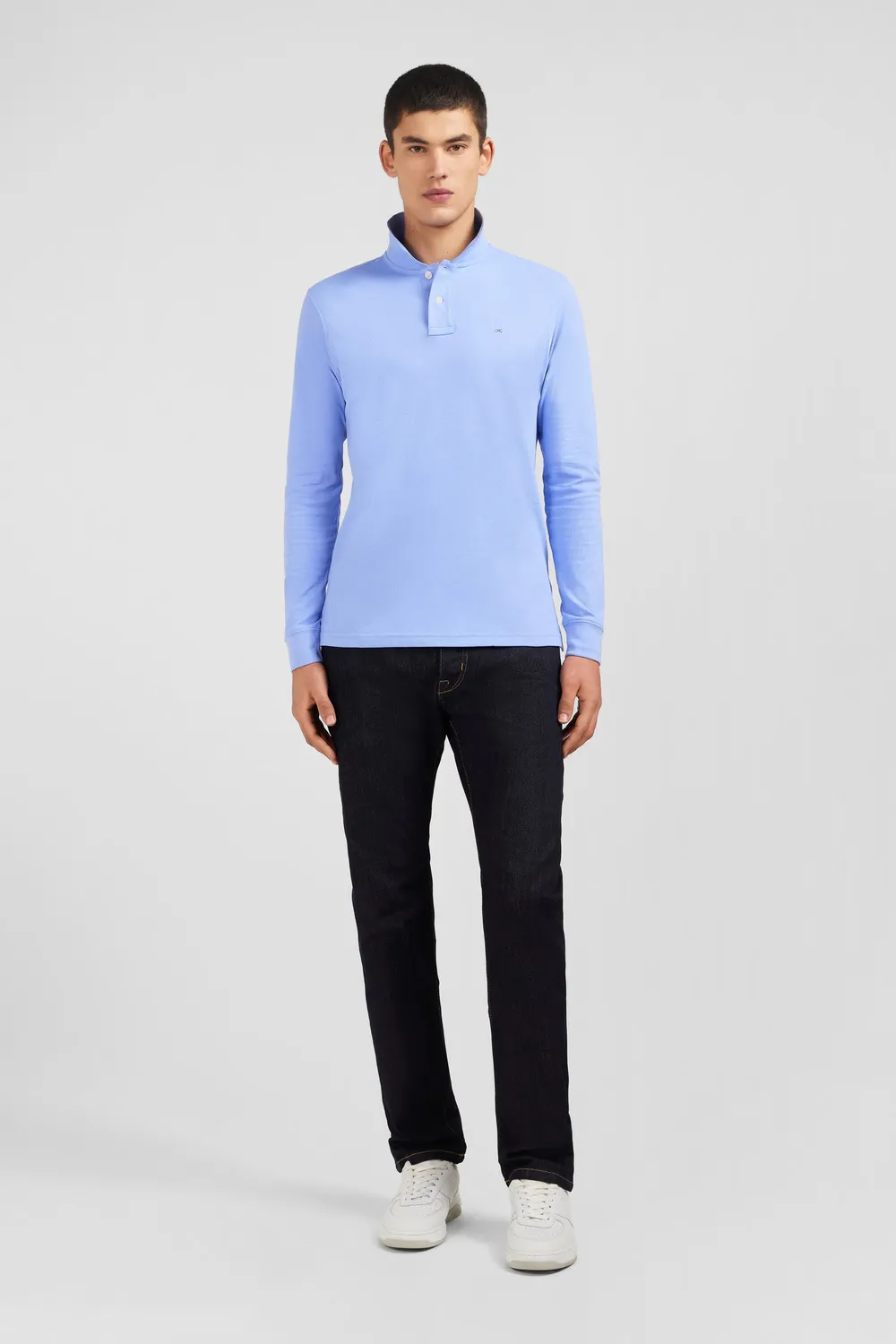 Eden Park polo manches longues piqué coton bleu stretch