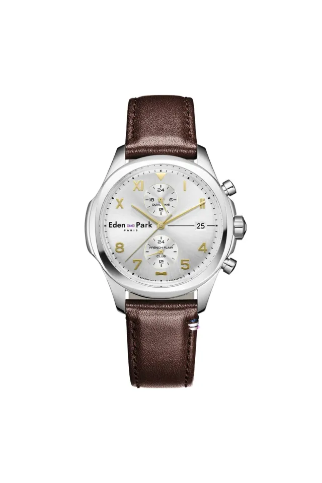 Eden Park French Flair Club Dual Time montre cuir brun