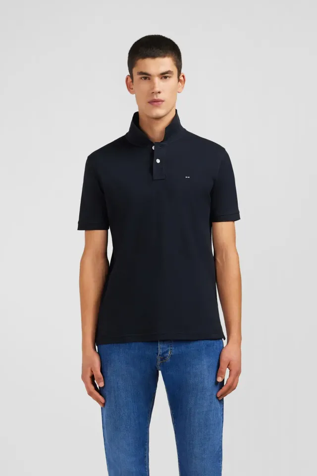 Eden Park polo coton pima noir manches courtes stretch