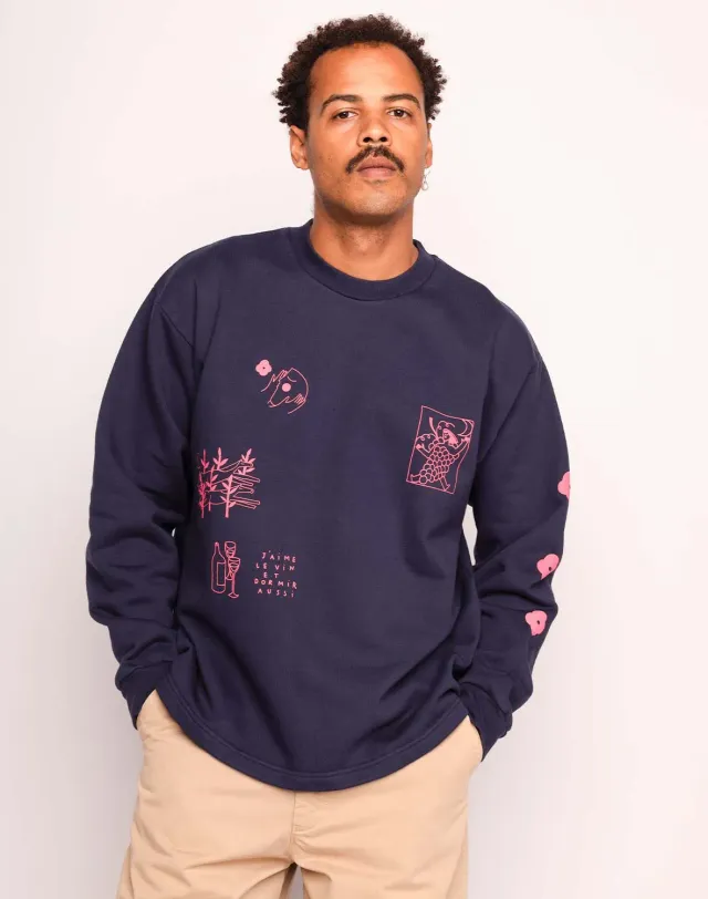 OLOW Wine And Sleep sweat bleu dusk coton bio