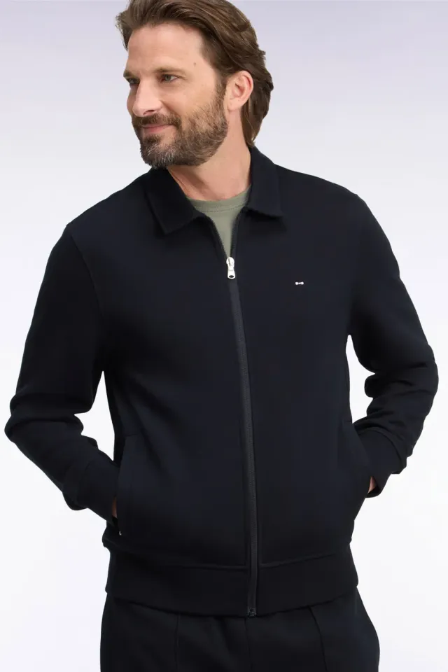 Eden Park sweat zippé col polo coton noir droit