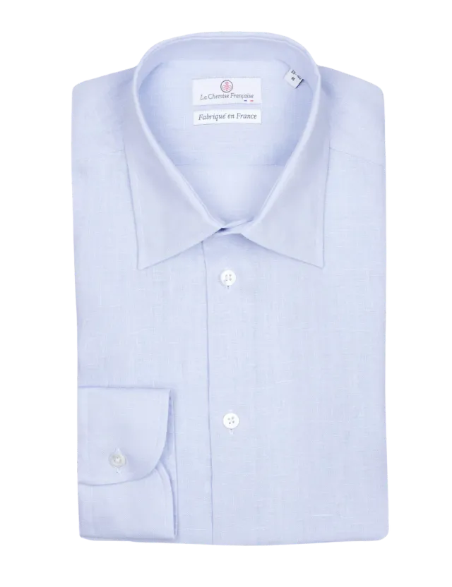 La Chemise Française Lin Normand chemise homme bleu ciel col souple
