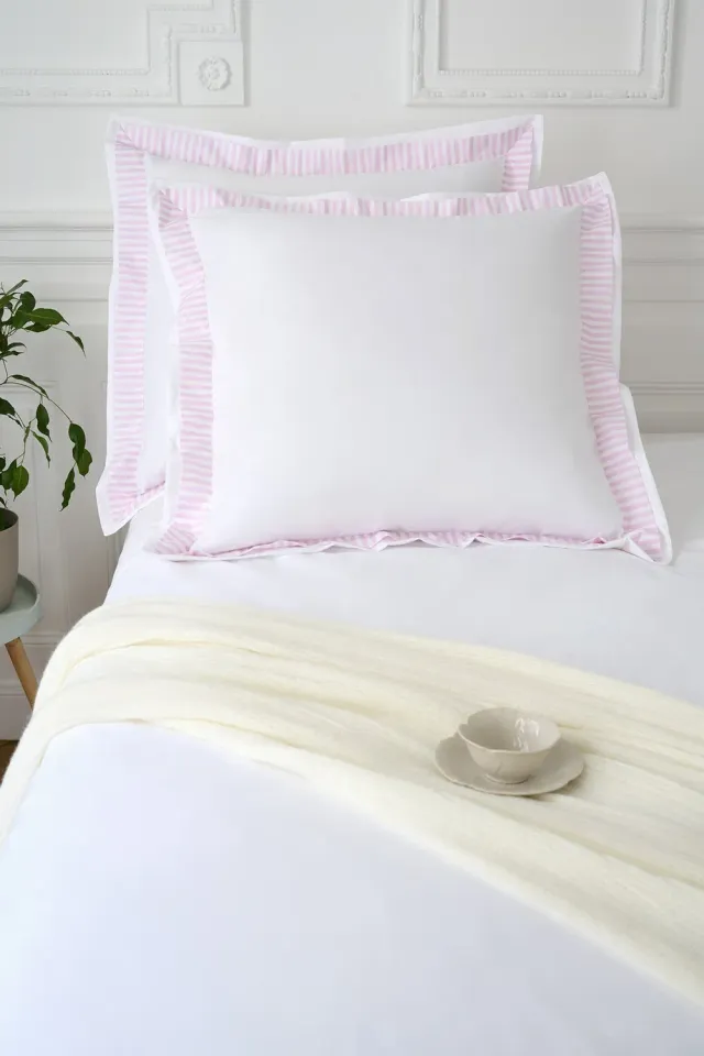 Eden Park Lot 2 Taies d'Oreiller Percale Coton Blanc Rose 65x65