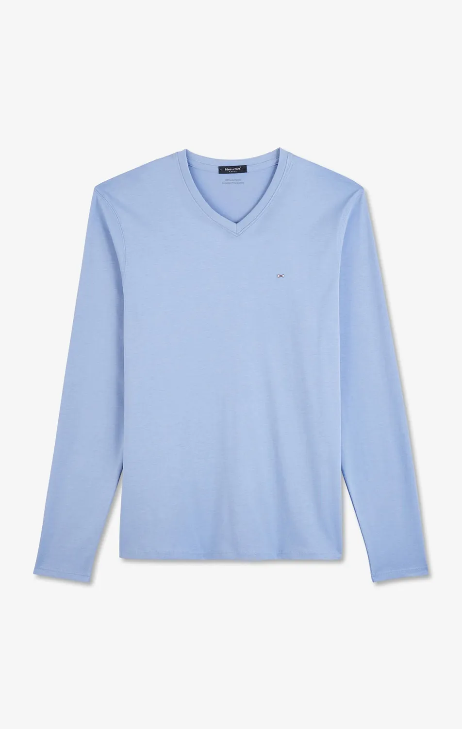 Eden Park T-shirt manches longues bleu col V coton