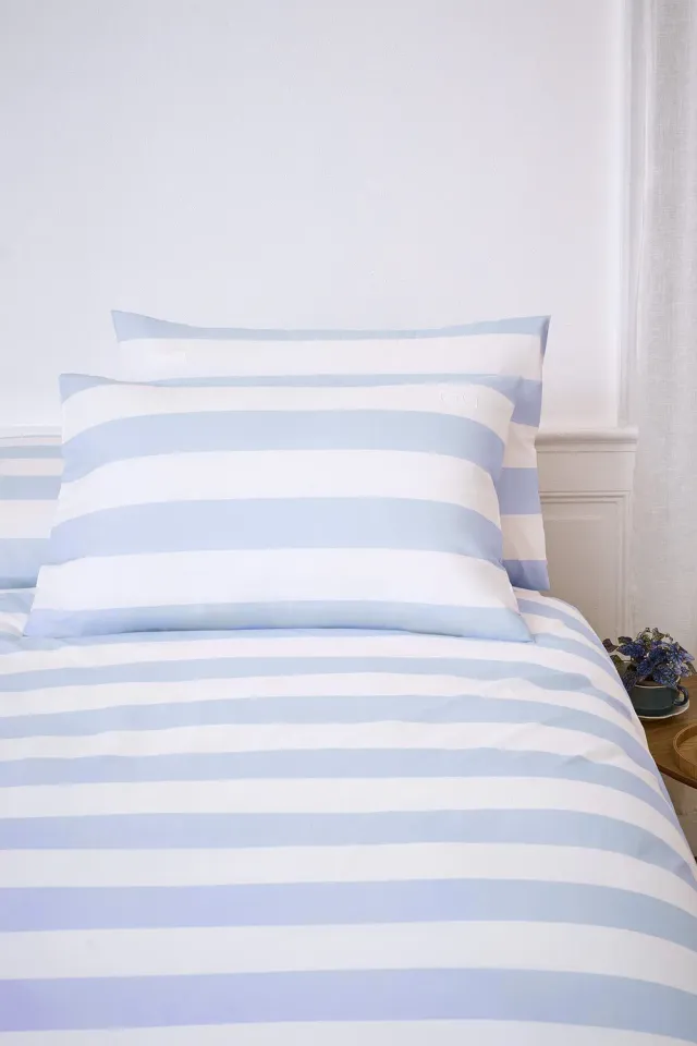 Eden Park taies d’oreiller coton blanc rayures bleues lot 2