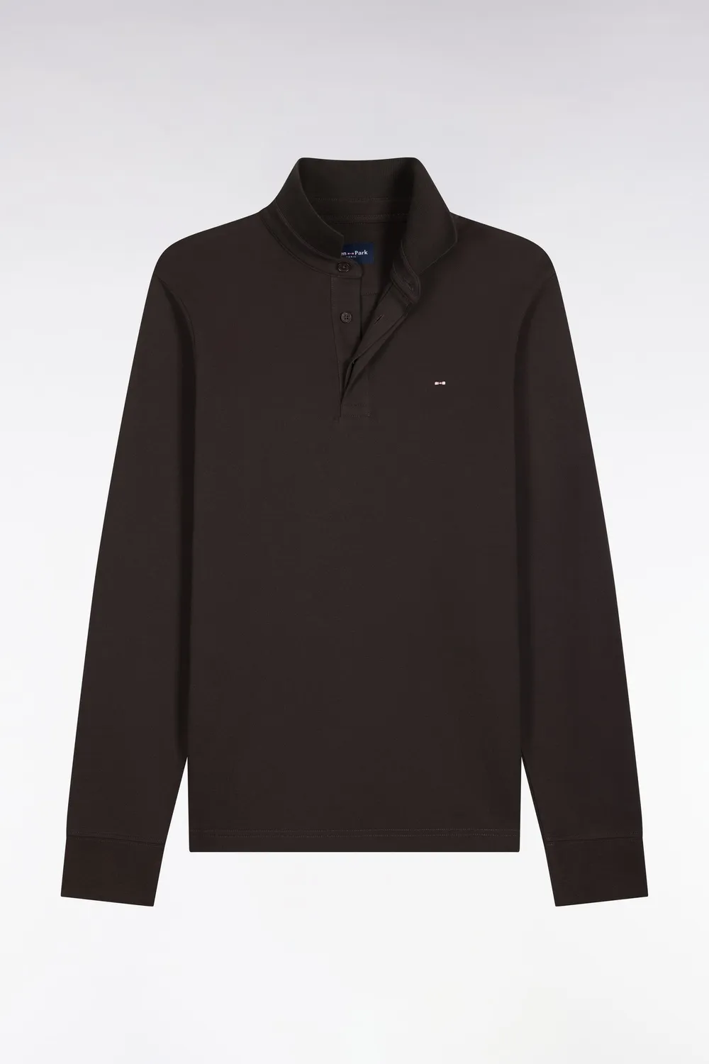 Eden Park polo manches longues coton marron stretch slim