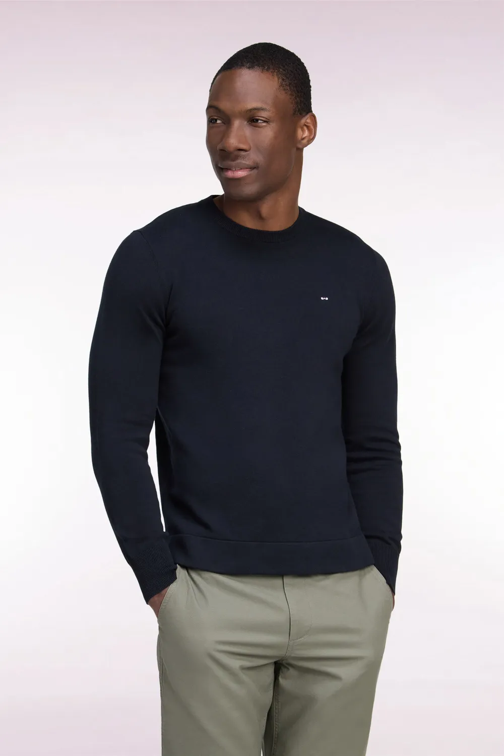 Eden Park Après Match pull homme noir col rond droit
