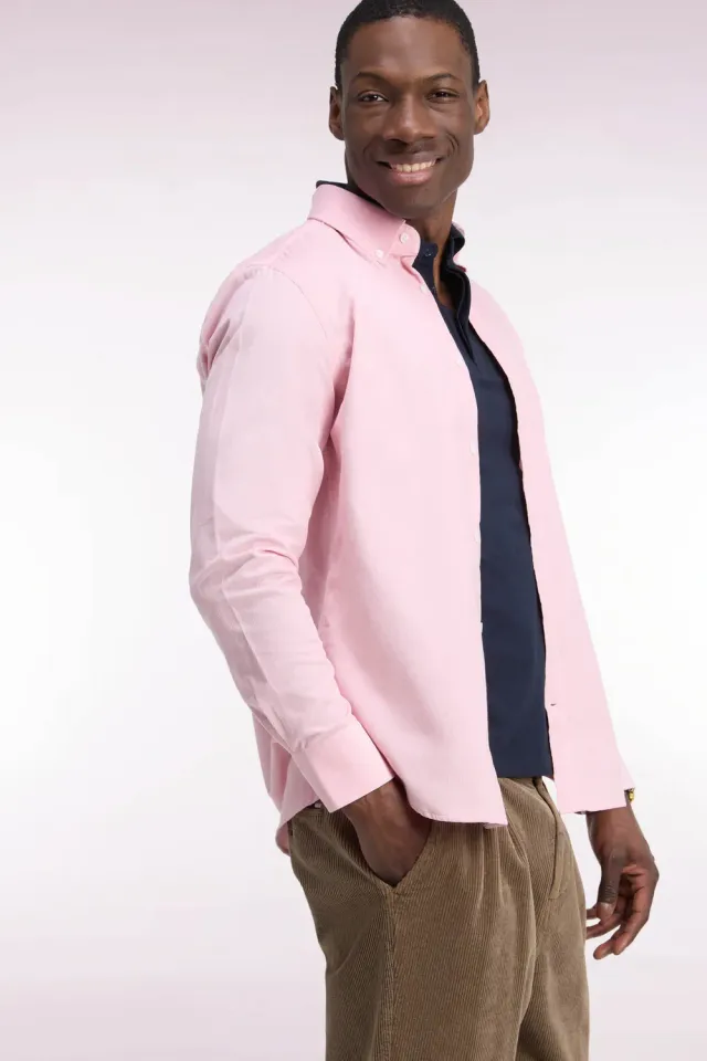 Eden Park Legend chemise homme rose coton côtelé coupe droite