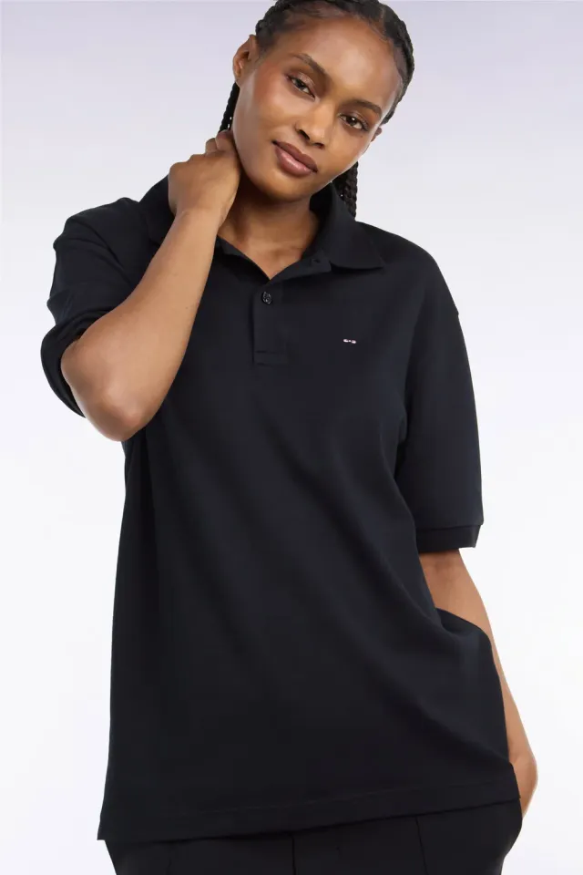 Eden Park polo unisexe coton interlock noir coupe loose