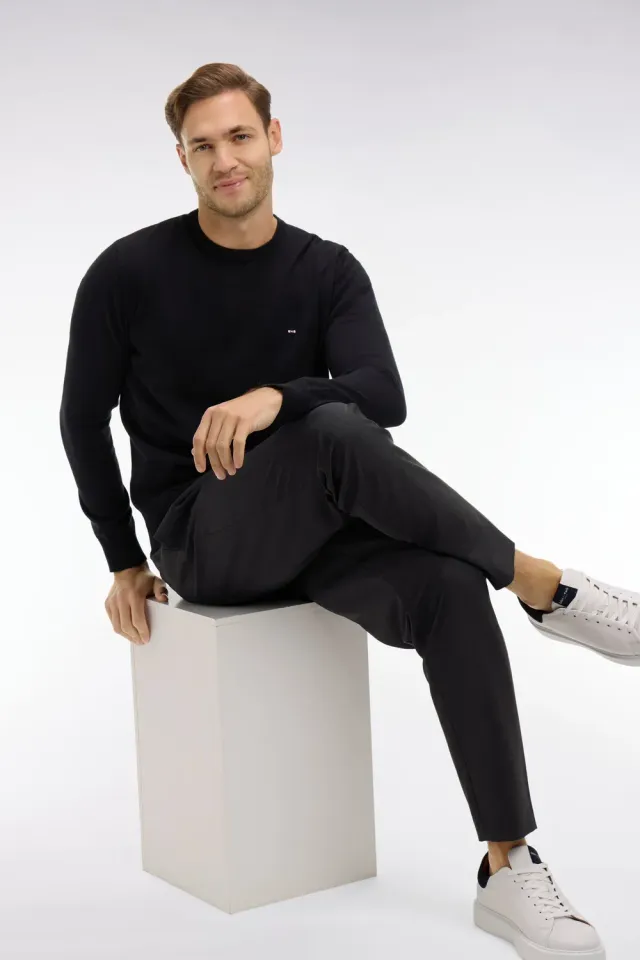 Eden Park pull col rond coton noir homme jersey