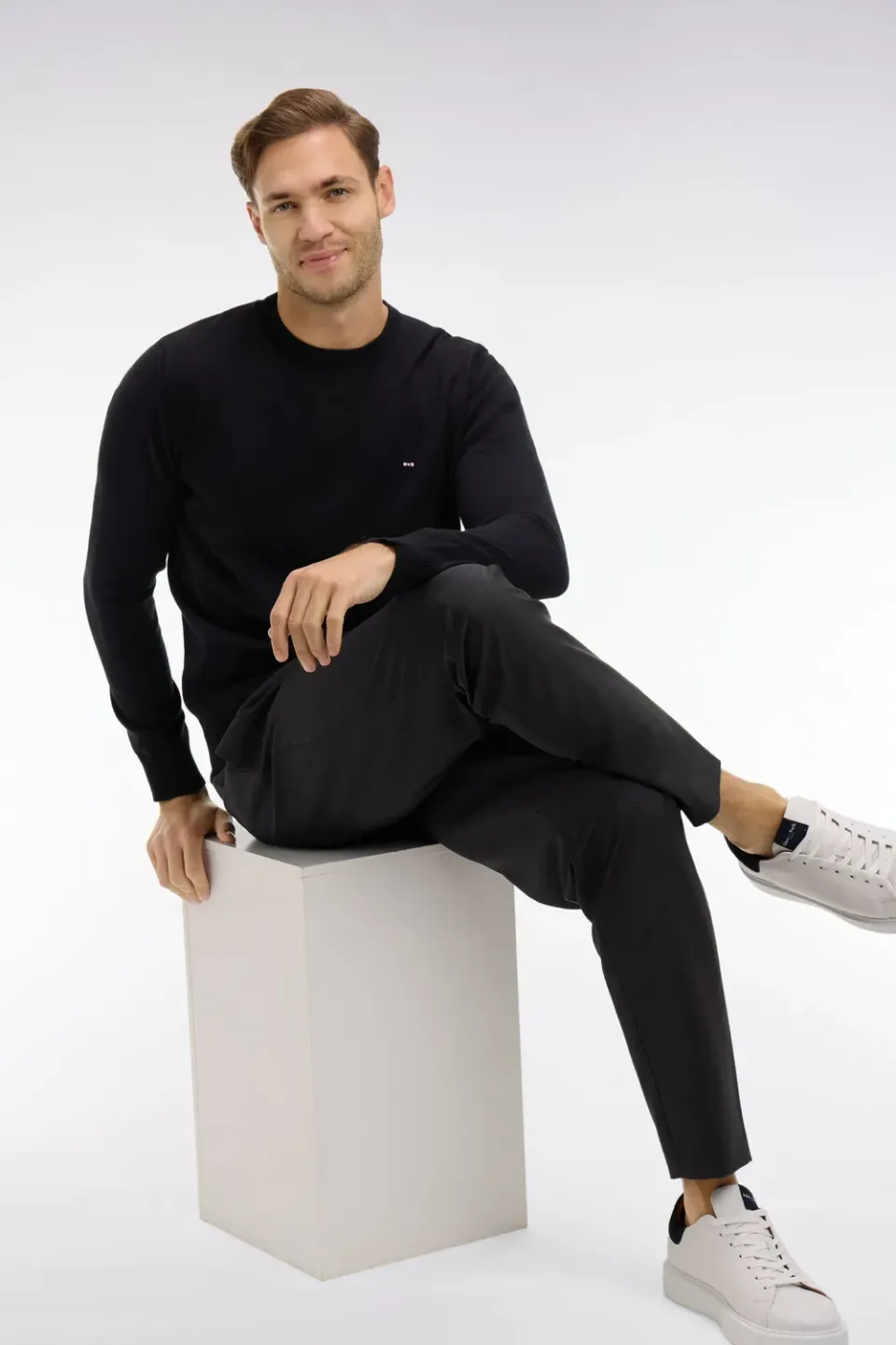 Eden Park pull col rond coton noir homme jersey