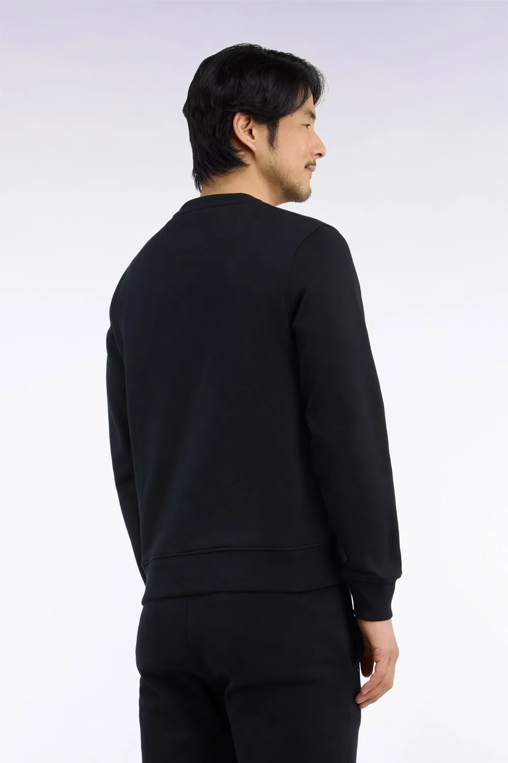 Eden Park sweat col rond molleton coton noir coupe droite