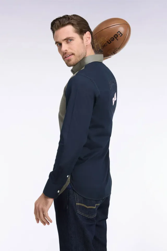 Eden Park chemise oxford vert olive bicolore coupe droite