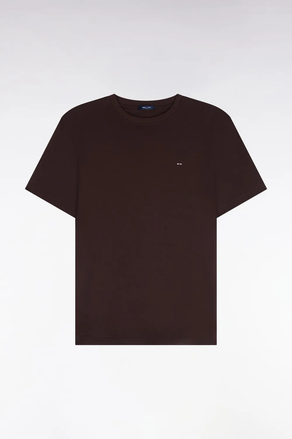 Eden Park T-Shirt Coton Marron Coupe Droite Col Bords-Côtes